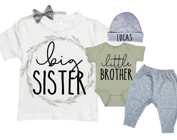 Big Sister/Little Brother Matching Sibling Set. Baby Shower Gift. Take Home Outfit. Matching Sibling Set