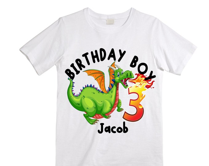 Personalized Dragon Themed Birthday Third Birthday Shirt. Dragon Birthday Shirt. Dragon Cake Smash Shirt