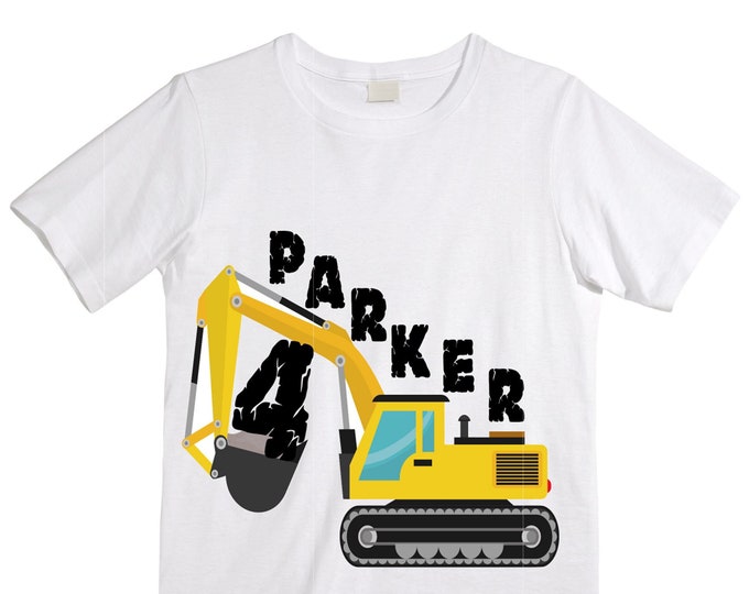 4 Digger Construction  FOUR  Trash Truck theme Birthday Shirt. Fourth Birthday. Boy's Birthday .
