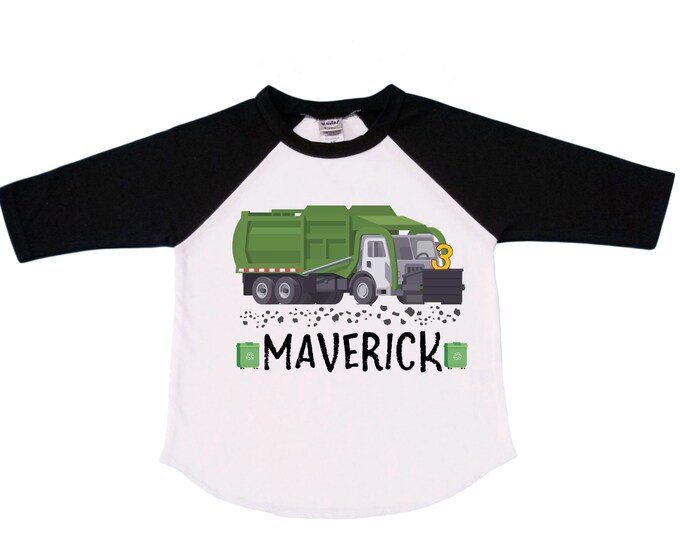 Personalized Trash Truck / Garbage Truck theme Birthday Shirt. THREE Birthday. Boy's Truck Birthday Shirt. Fire Truck Birthday Shirt.
