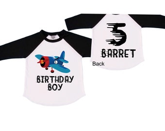 Personalized Airplane theme Birthday Shirt. FIVE Birthday. Boy's Racing Birthday Airplane Themed Birthday Shirt