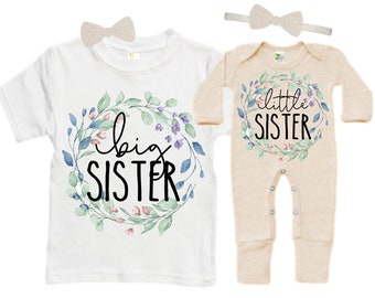 SET Big Sister/Little Sister Matching Sister Set. Pregnancy Annoucement. Baby Shower Gift.