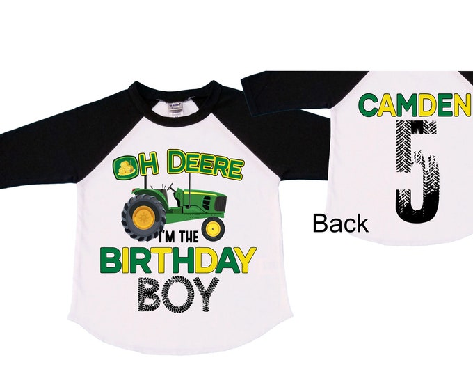 Personalized Green Tractor Truck FIVE Raglan Monster Truck theme Birthday Shirt. FIVE Birthday. Racing Birthday . Tractor Truck Birthday .