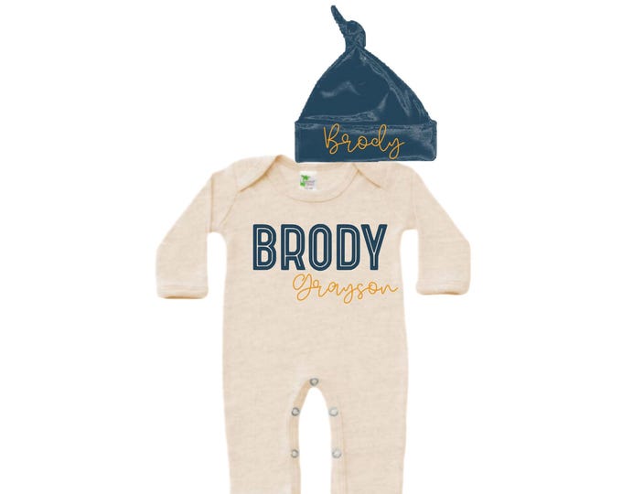 Set - Personalized Name Baby Outfit. Baby Shower Gift. New Born Bring Home Outfit.