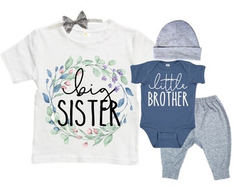 Big Sister/Little Brother Matching Sibling Set. Baby Shower Gift. Take Home Outfit. Matching Sibling Set