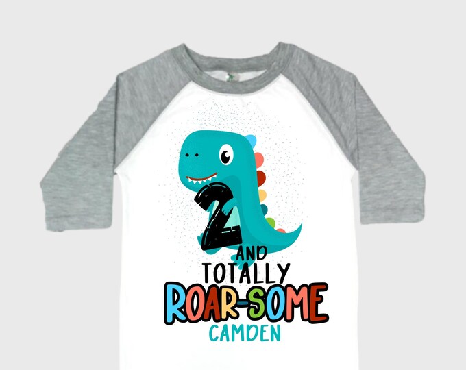 Personalized Two Rex Dinosaur theme Birthday Shirt. Two Birthday. Boy's Dino Birthday Shirt. Dinosaur Birthday Shirt.