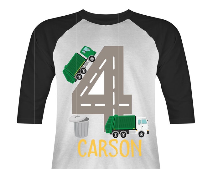 Personalized Dump Everything! I'm 4 Trash Truck / Garbage Truck FOUR  Trash Truck theme Birthday Shirt. Fourth Birthday. Boy's Birthday .