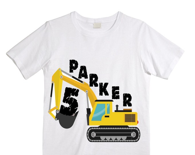 Personalized 5 Digger Truck Construction FIVE theme Birthday Shirt. FIVE Birthday. Birthday. Trash Truck Birthday .