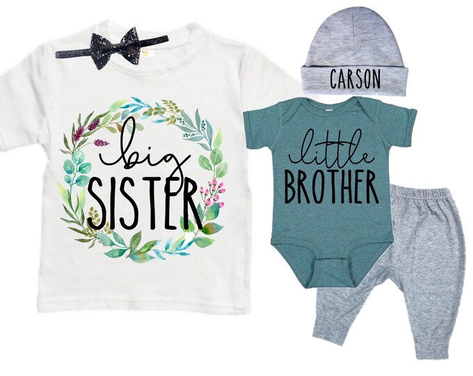 Big Sister/Little Brother Matching Sibling Set. Baby Shower Gift. Take Home Outfit. Matching Sibling Set