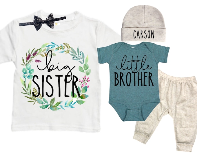 Big Sister/Little Brother Matching Sibling Set. Baby Shower Gift. Take Home Outfit. Matching Sibling Set
