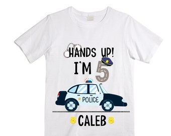 Personalized Hands Up! I'm 5 FIVE Raglan Monster Truck theme Birthday Shirt. FIVE Birthday. Boy's Police Birthday . Police Birthday .