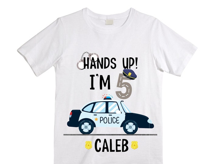 Personalized Hands Up! I'm 5 FIVE Raglan Monster Truck theme Birthday Shirt. FIVE Birthday. Boy's Police Birthday . Police Birthday .