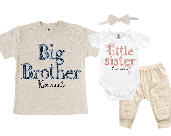 Big Brother/Little Sister Matching Sibling Set. Baby Shower Gift. Take Home Outfit. Matching Sibling Set