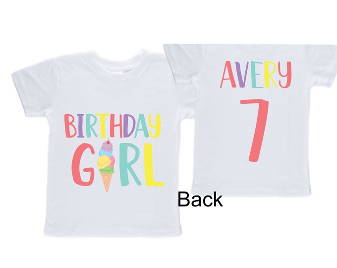 Personalized Ice Cream themed SEVEN  Birthday Girl Shirt. Cake Smash Short Sleeve Birthday Shirt. 7th . Birthday Shirt