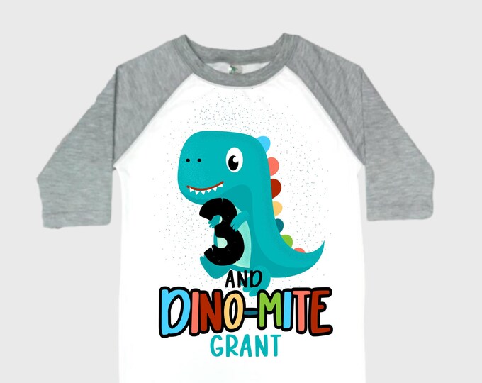 Personalized Dinosaur theme Birthday Shirt. Three Birthday. Boy's Dino Birthday Shirt. Dinosaur Birthday Shirt. THREE Rex