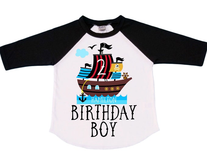 Personalized Pirate Ship theme Birthday Shirt. Two Birthday. Boy's Pirate Birthday Shirt. Pirate Ship Birthday Shirt.