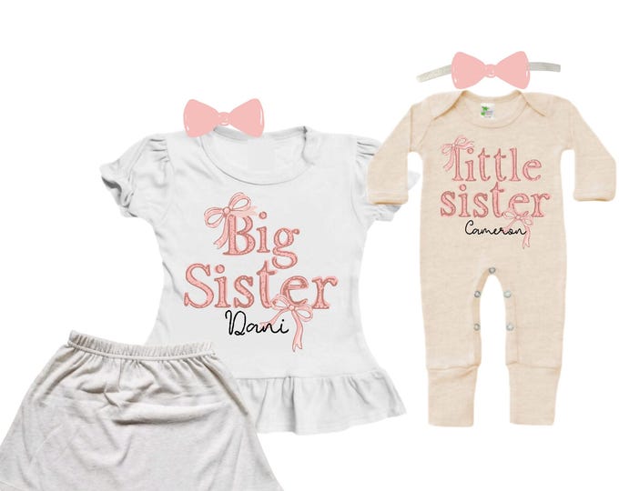 SET Big Sister/Little Sister Matching Sister Set. Pregnancy Annoucement. Baby Shower Gift.