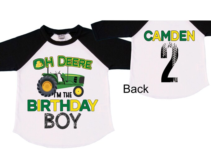 Personalized Farm Green Tractor Farm Animal theme Birthday Shirt. Two Birthday. Boy's Tractor Birthday Shirt.  Farm Birthday Shirt.