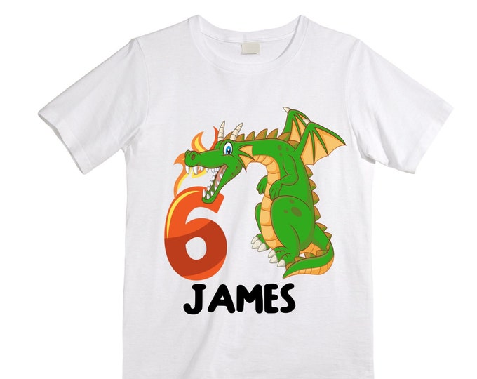 Personalized Dragon Themed Birthday SIX Birthday Shirt. Dragon Birthday Shirt. Dragon Cake Smash Shirt