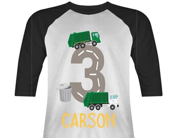 Personalized Dump Everything! I'm 3 Trash Truck / Garbage Truck theme Birthday Shirt. THREE Birthday. Boy's Trash Birthday Shirt.