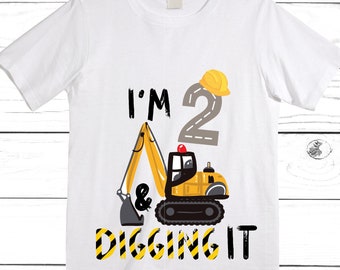 Construction Themed Digger Truck Construction theme Birthday Shirt. Two Birthday. Boy's Truck Birthday . Construction Shirt.