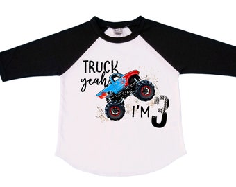 Truck Yeah I'm 3 Monster Truck Theme Birthday Shirt. | Etsy