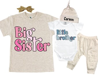 Set - Big Sister/Little Brother Matching Sibling Set. Baby Shower Gift. Take Home Outfit. Matching Sibling Set