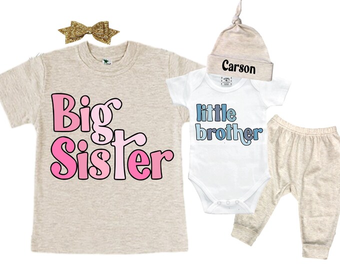 Set - Big Sister/Little Brother Matching Sibling Set. Baby Shower Gift. Take Home Outfit. Matching Sibling Set