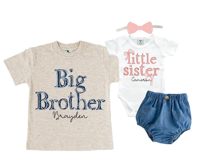 Big Brother/Little Sister Matching Sibling Set. Baby Shower Gift. Take Home Outfit. Matching Sibling Set