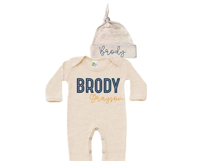 Set - Personalized Name Baby Outfit. Baby Shower Gift. New Born Bring Home Outfit.