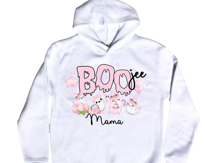 Women's Unisex Cute Halloween Fleece Hoodie. Boo. Boo jee. Halloween. Mom Halloween. Ghost Sweatshirt. Cute Halloween. Pink Halloween
