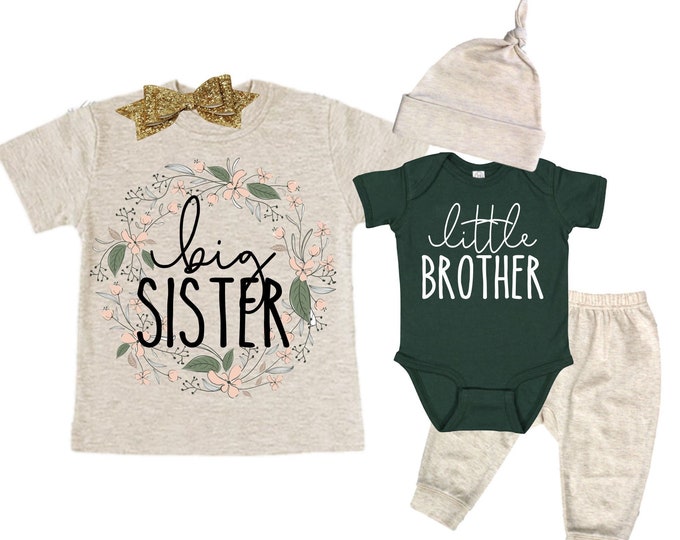 Big Sister/Little Brother Matching Sibling Set. Baby Shower Gift. Take Home Outfit. Matching Sibling Set