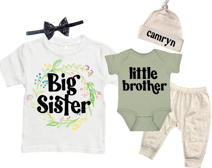 Big Sister/Little Brother Matching Sibling Set. Baby Shower Gift. Take Home Outfit. Matching Sibling Set