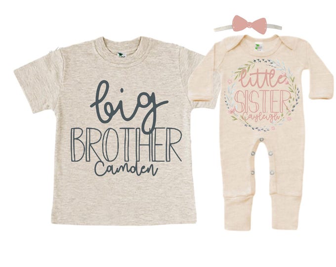 Big Brother/Little Sister Matching Sibling Set. Baby Shower Gift. Take Home Outfit. Matching Sibling Set