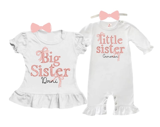 SET Big Sister/Little Sister Matching Sister Set. Pregnancy Annoucement. Baby Shower Gift.