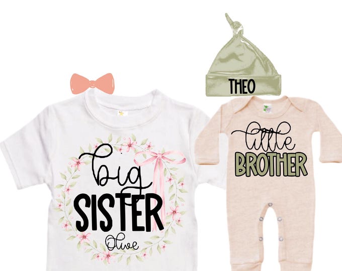 Big Sister/Little Brother Matching Sibling Set. Baby Shower Gift. Take Home Outfit. Matching Sibling Set