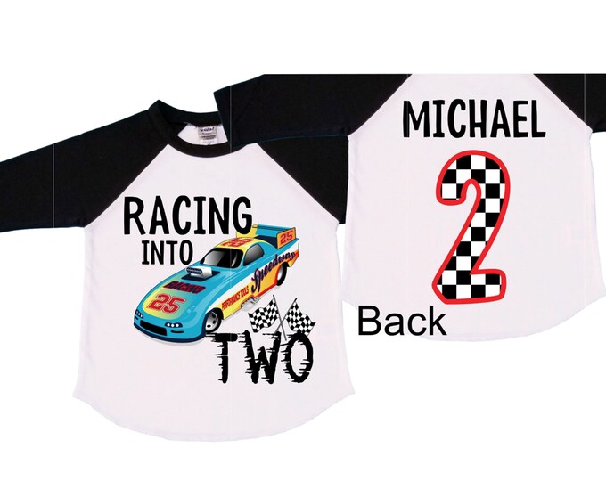 Personalized RaceCar theme Birthday Shirt. Two Birthday. Boy's Car Birthday Shirt. Race Car Racing Birthday Shirt.