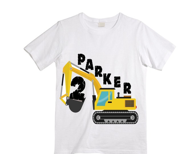 Personalized Construction Themed Digger Truck Construction theme Birthday Shirt. Two Birthday. Boy's Truck Birthday . Construction Shirt.