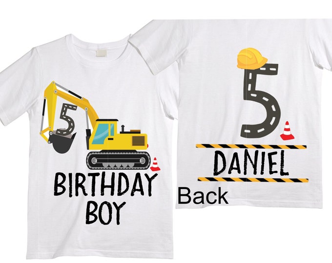 Personalized 5 Digger Truck Construction FIVE theme Birthday Shirt. FIVE Birthday. Birthday. Trash Truck Birthday .