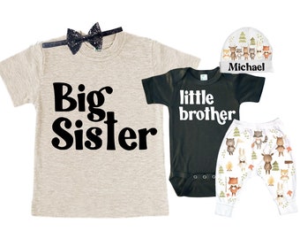 Set - Big Sister/Little Brother Matching Sibling Set. Baby Shower Gift. Take Home Outfit. Matching Sibling Set