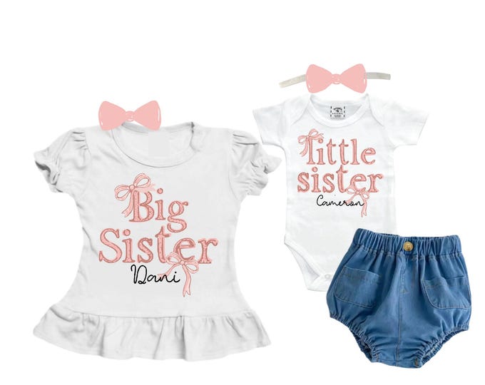 SET Big Sister/Little Sister Matching Sister Set. Pregnancy Annoucement. Baby Shower Gift.