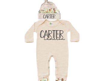 Set - Personalized Name Baby Outfit. Baby Shower Gift. New Born Bring Home Outfit.