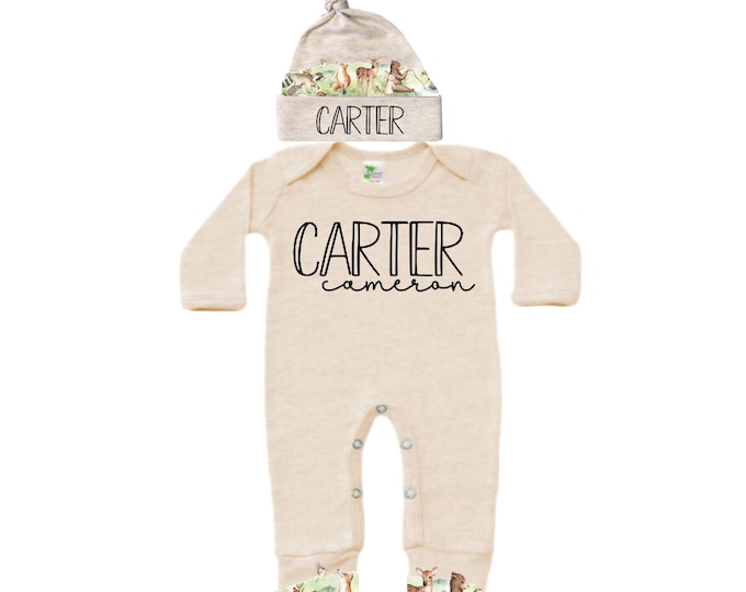 Set - Personalized Name Baby Outfit. Baby Shower Gift. New Born Bring Home Outfit.
