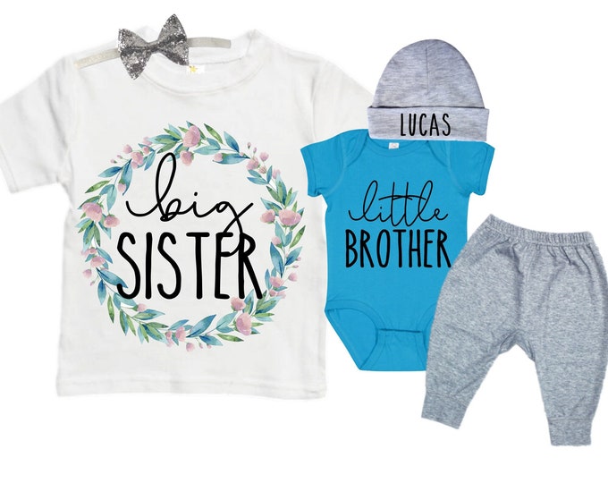 Big Sister/Little Brother Matching Sibling Set. Baby Shower Gift. Take Home Outfit. Matching Sibling Set