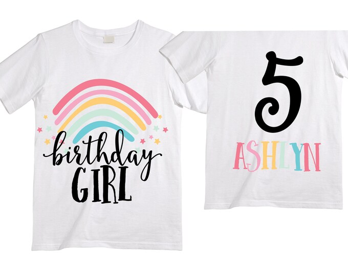 Personalized Rainbow FIVE Birthday Girl Shirt. Cake Smash Short Sleeve Birthday Shirt. 5th . Birthday Shirt