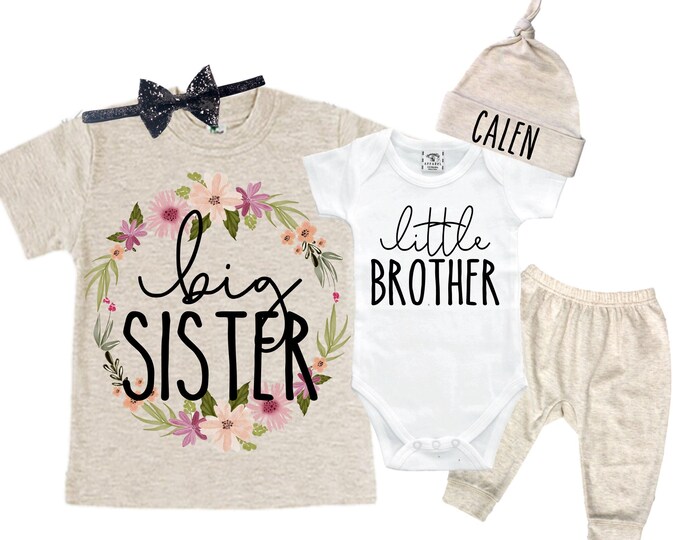Big Sister/Little Brother Matching Sibling Set. Baby Shower Gift. Take Home Outfit. Matching Sibling Set