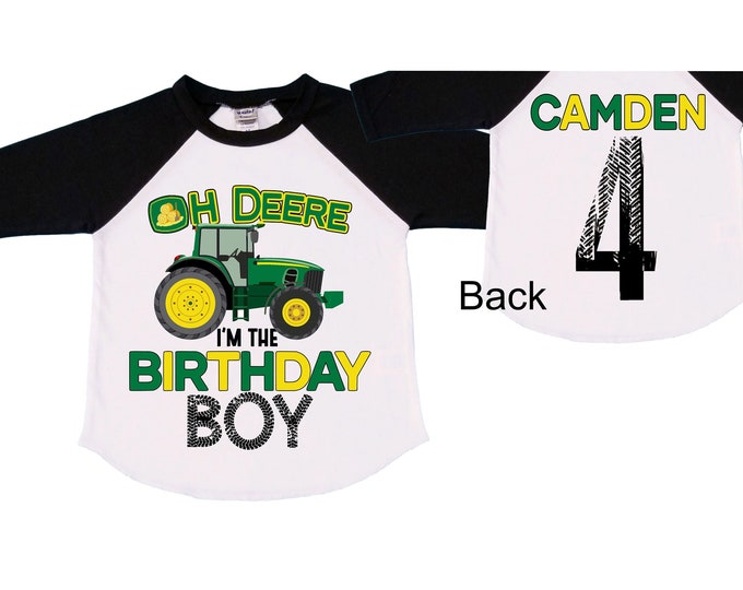 Personalized Tractor FOUR  Raglan Monster Truck theme Birthday Shirt. Two Birthday. Boy's Racing Birthday . Tractor Birthday .