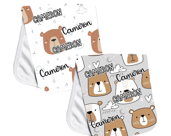 Personalized Bear Baby Bear Burp Cloth Set. Sushi Baby. Fun Burp Cloth. Baby Shower Gift. Newborn Gift Idea