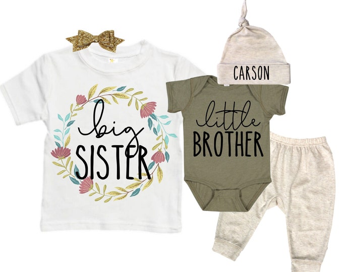 Big Sister/Little Brother Matching Sibling Set. Baby Shower Gift. Take Home Outfit. Matching Sibling Set