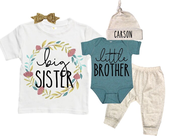 Big Sister/Little Brother Matching Sibling Set. Baby Shower Gift. Take Home Outfit. Matching Sibling Set